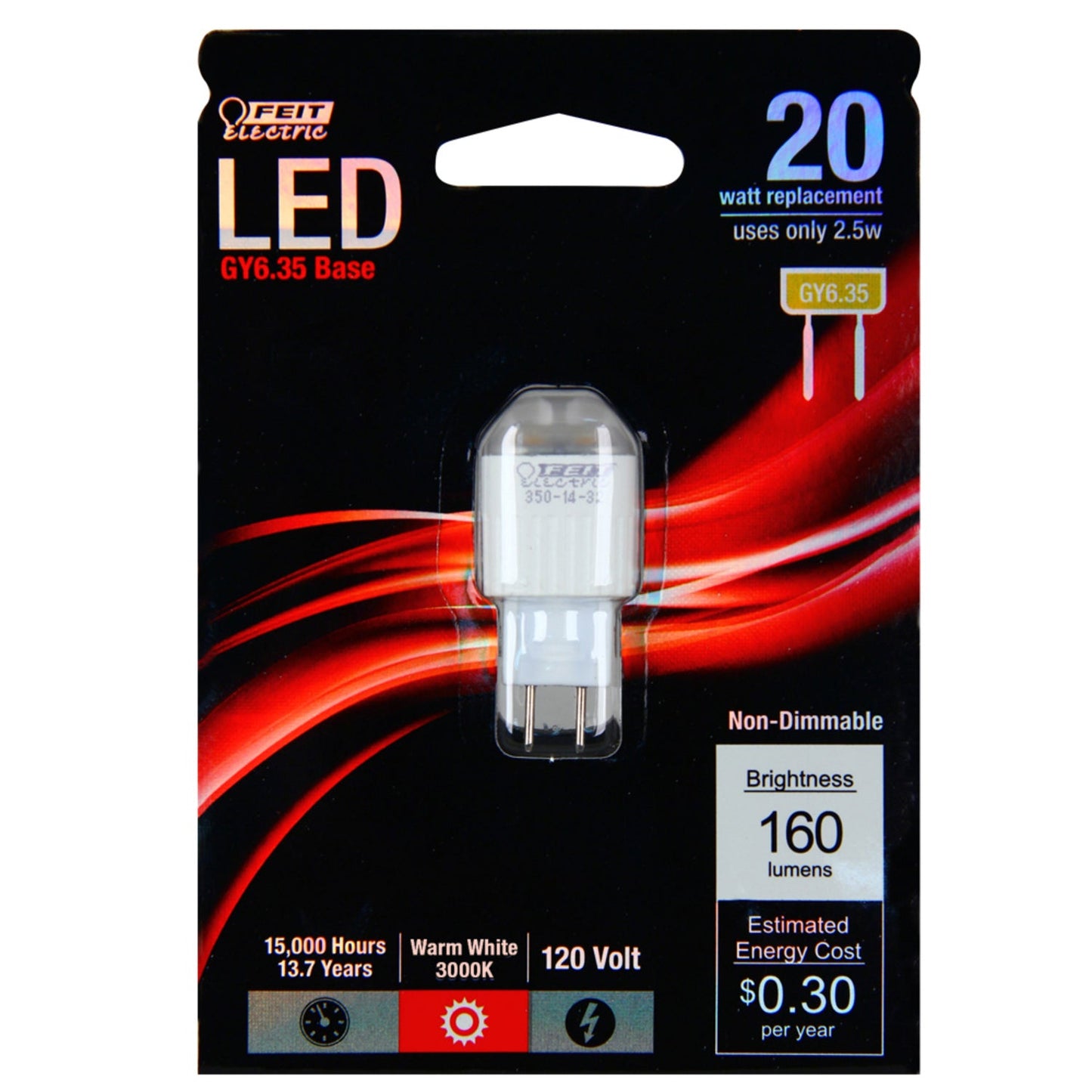 Feit Electric GY6.35/LED 2.5W (20W Replacement) Warm White (3000K) Capsule Special Use LED Light Bulb