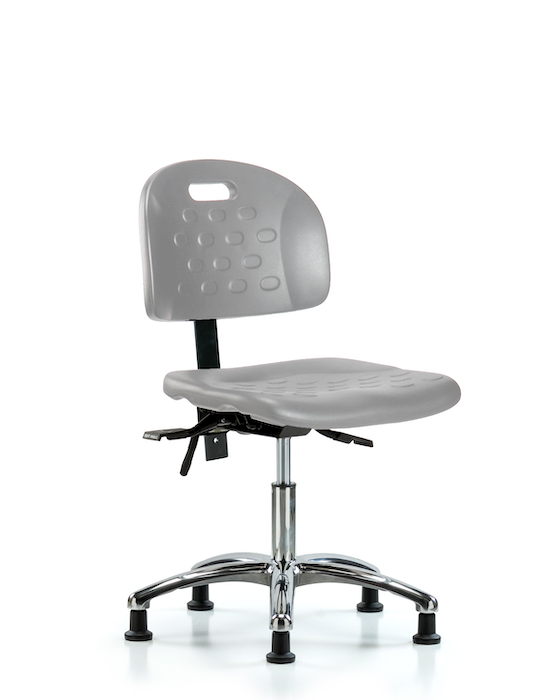 Blue Ridge Ergonomics HPDHCH-CR-T1-A0-RG-GRY Newport Industrial Polyurethane Chair Chrome - Desk Height with Seat Tilt & Stationary Glides in Gray Polyurethane