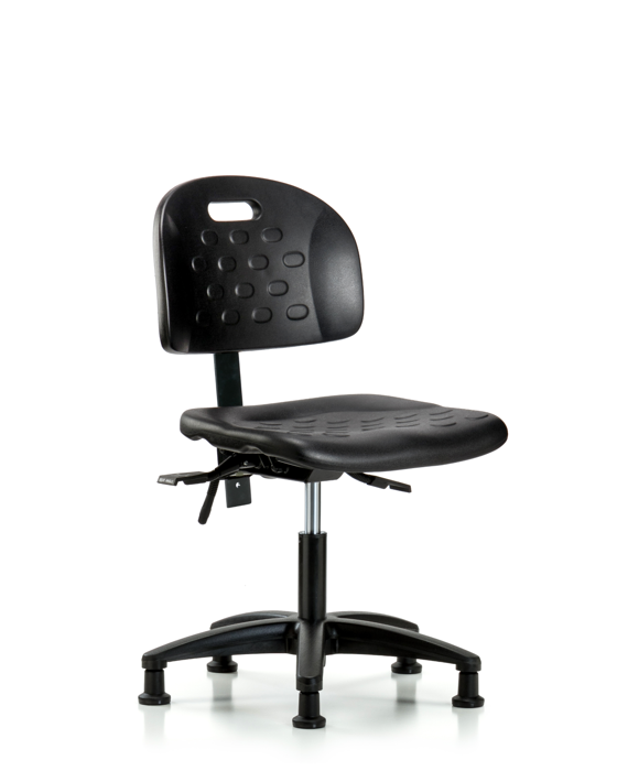 Blue Ridge Ergonomics HPDHCH-RG-T1-A0-RG-BLK Newport Industrial Polyurethane Chair - Desk Height with Seat Tilt & Stationary Glides in Black Polyurethane