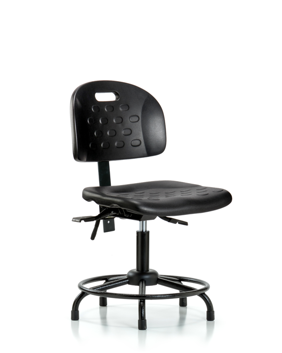 Blue Ridge Ergonomics HPDHCH-RT-T0-A0-RG-BLK Newport Industrial Polyurethane Chair with Round Tube Base - Desk Height with Stationary Glides in Black Polyurethane