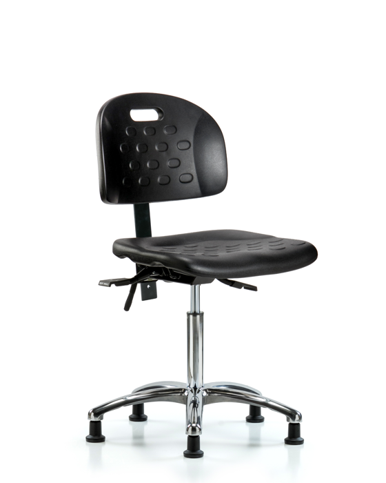 Blue Ridge Ergonomics HPMBCH-CR-T0-A0-NF-RG-BLK Newport Industrial Polyurethane Chair Chrome - Medium Bench Height with Stationary Glides in Black Polyurethane