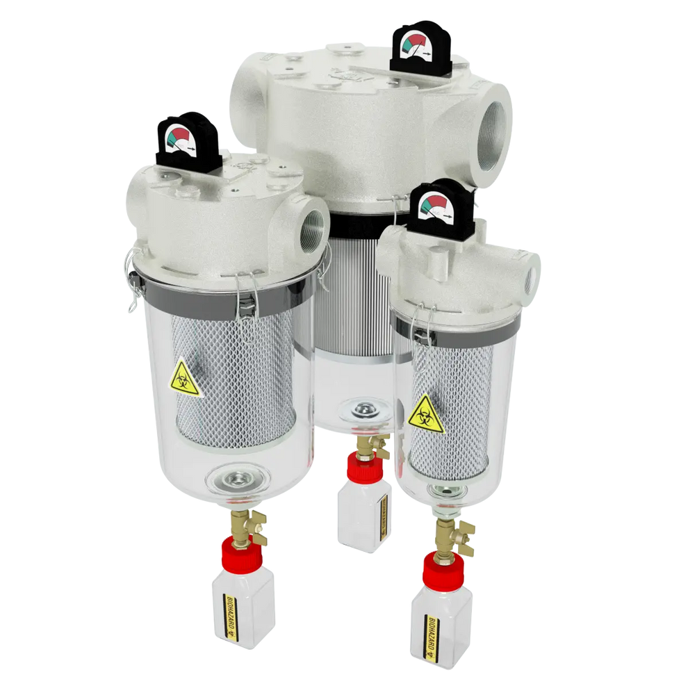 Solberg HV-UL850/1-200C Inline Straight-Through Medical Vacuum Filter – 2" NPSC, ULPA 0.1 Micron, Transparent Polycarbonate Housing