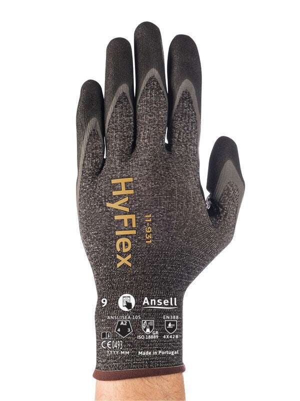 SOS Cleanroom ?11931090? Ansell HyFlex 11-931 Cut Resistant and Oil Repellent Industrial Gloves