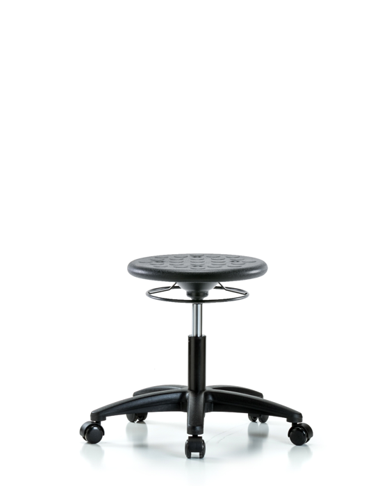 Blue Ridge Ergonomics IPDHSO-RG-RC-BLK Huron Polyurethane Stool - Desk Height with Casters in Black Polyurethane