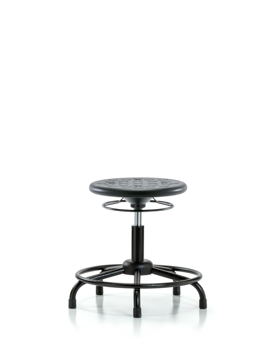 Blue Ridge Ergonomics IPDHSO-RT-RG-BLK Huron Polyurethane Stool with Round Tube Base - Desk Height with Stationary Glides in Black Polyurethane