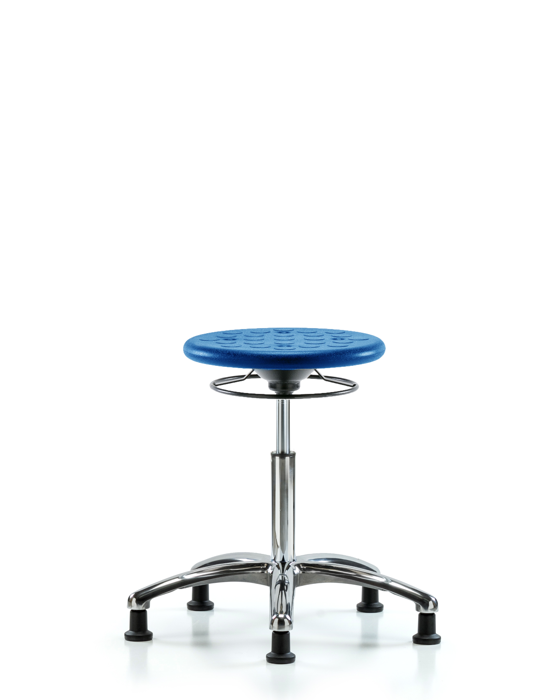 Blue Ridge Ergonomics IPMBSO-CR-NF-RG-BLU Huron Polyurethane Stool Chrome - Medium Bench Height with Stationary Glides in Blue Polyurethane