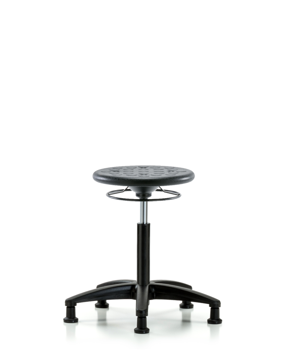 Blue Ridge Ergonomics IPMBSO-RG-NF-RG-BLK Huron Polyurethane Stool - Medium Bench Height with Stationary Glides in Black Polyurethane