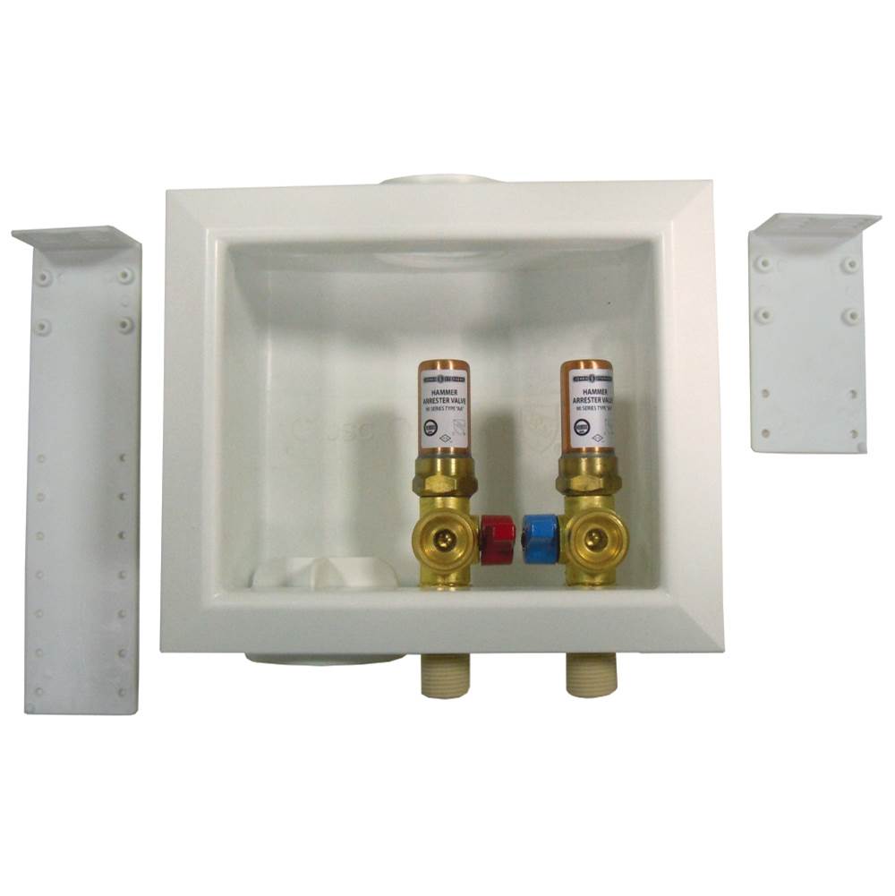 Jones Stephens B05847 Washing Machine Box, Left Outlet with Water Hammer Arrestor, 1/2" CPVC Connection