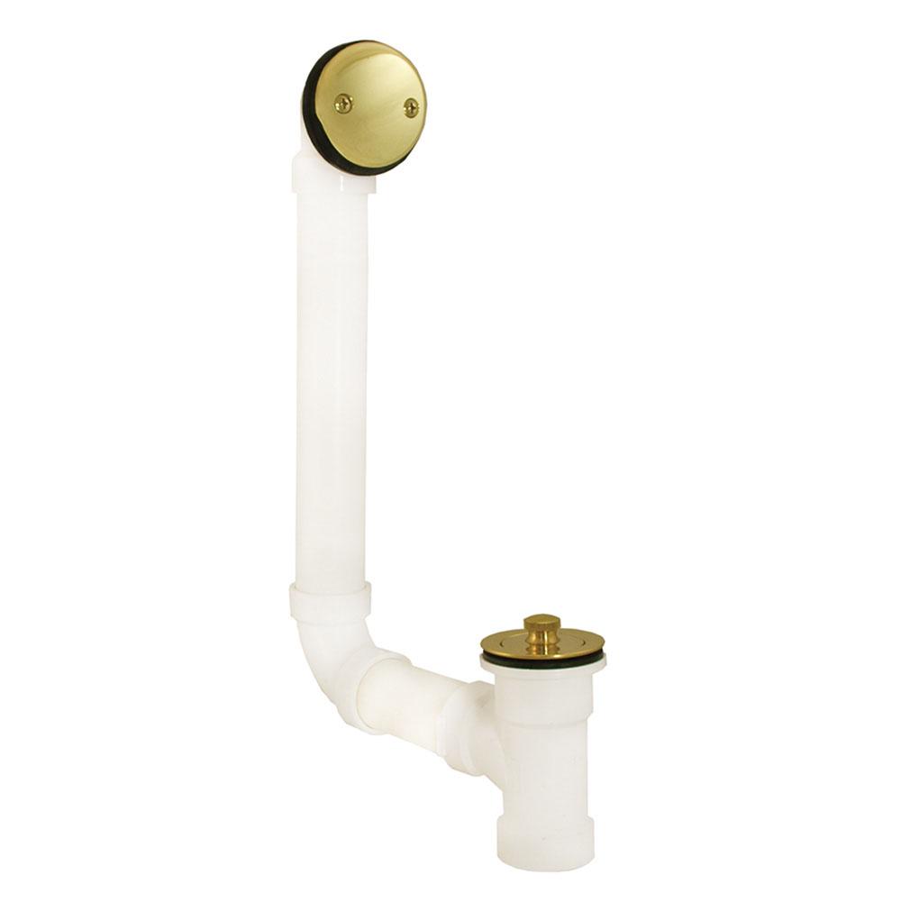 Jones Stephens B07124 Polished Brass Two-Hole Lift and Turn Bath Waste Kit, Direct T-Waste Full Kit, White Plastic