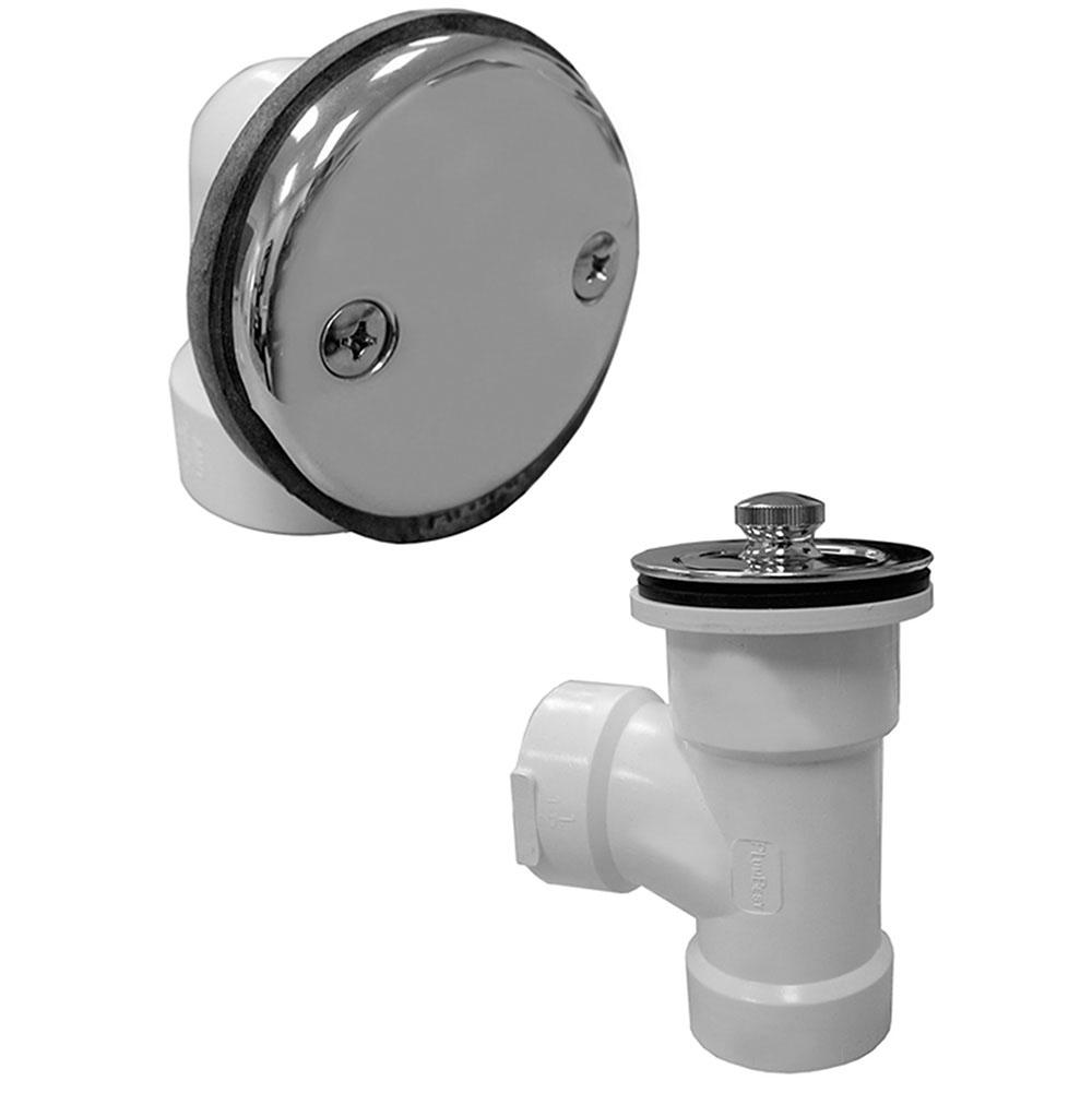 Jones Stephens B07140 Chrome Plated Two-Hole Friction Lift Bath Waste Kit, Direct T-Waste Half Kit, White Plastic