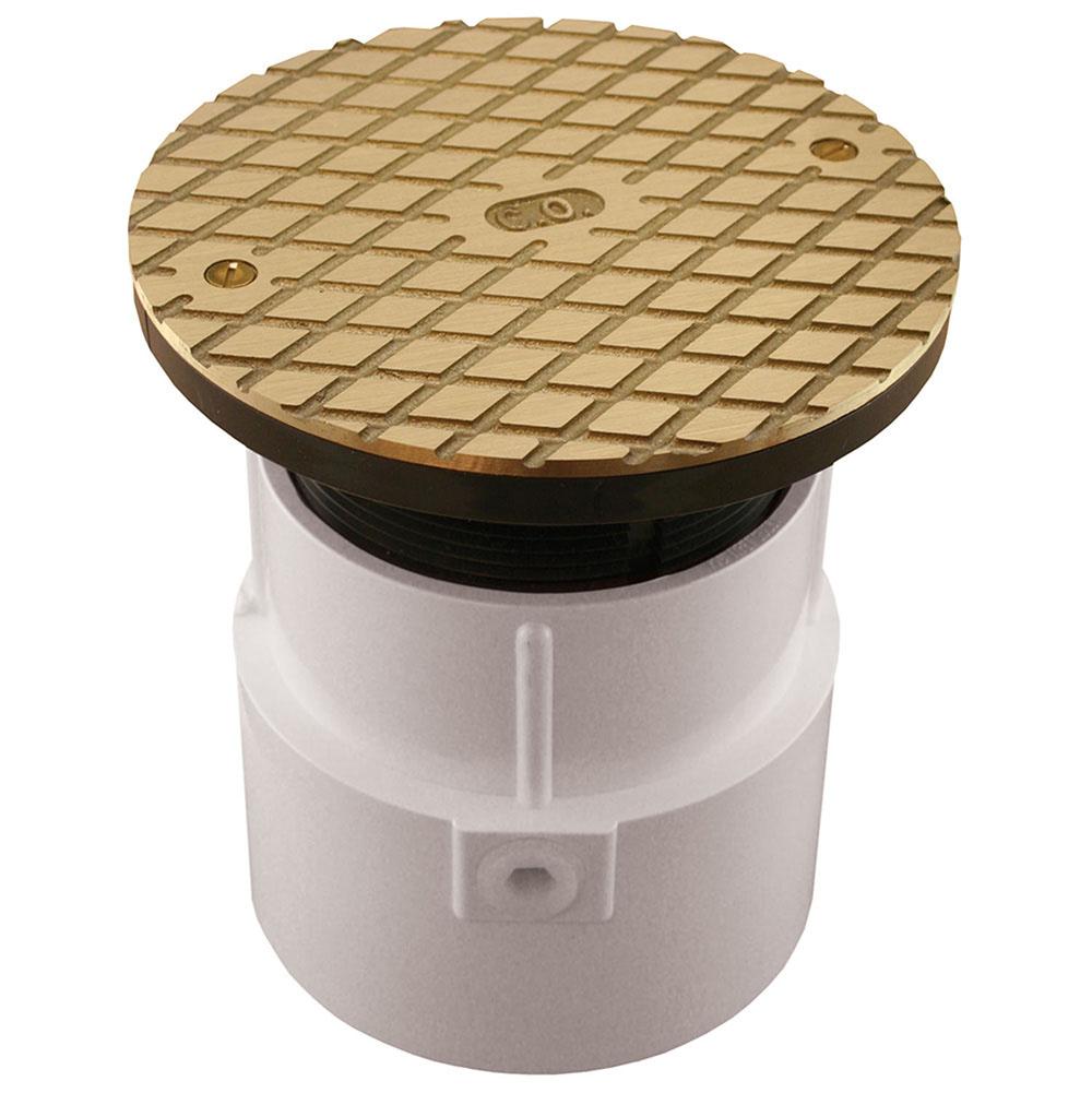 Jones Stephens C60001 4" PVC Over Pipe Fit Base Cleanout with 3-1/2" Plastic Spud and 6" Polished Brass Cover