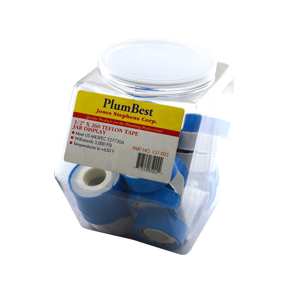 Jones Stephens CJ1002 1/2" x 260" Thread Seal Tape Jar Display