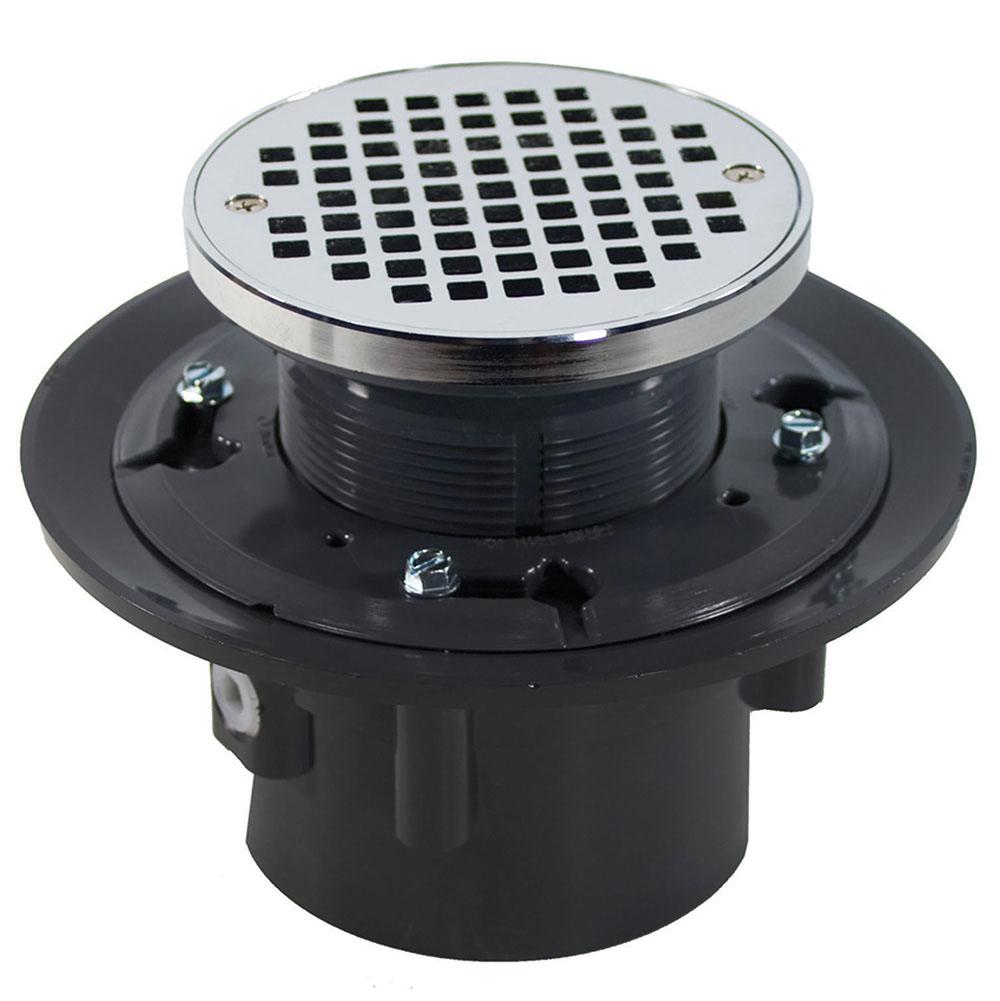 Jones Stephens D49189 3" x 4" Heavy Duty PVC Drain Base with 4" Plastic Spud and 6" Chrome Plated Strainer with Ring