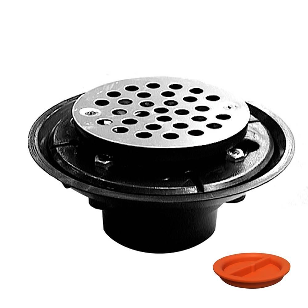 Jones Stephens D50330TP 2" x 3" ABS Shower Drain with 2" ABS Spud and 4" Round Nickel Bronze Cast Strainer with Test Plug