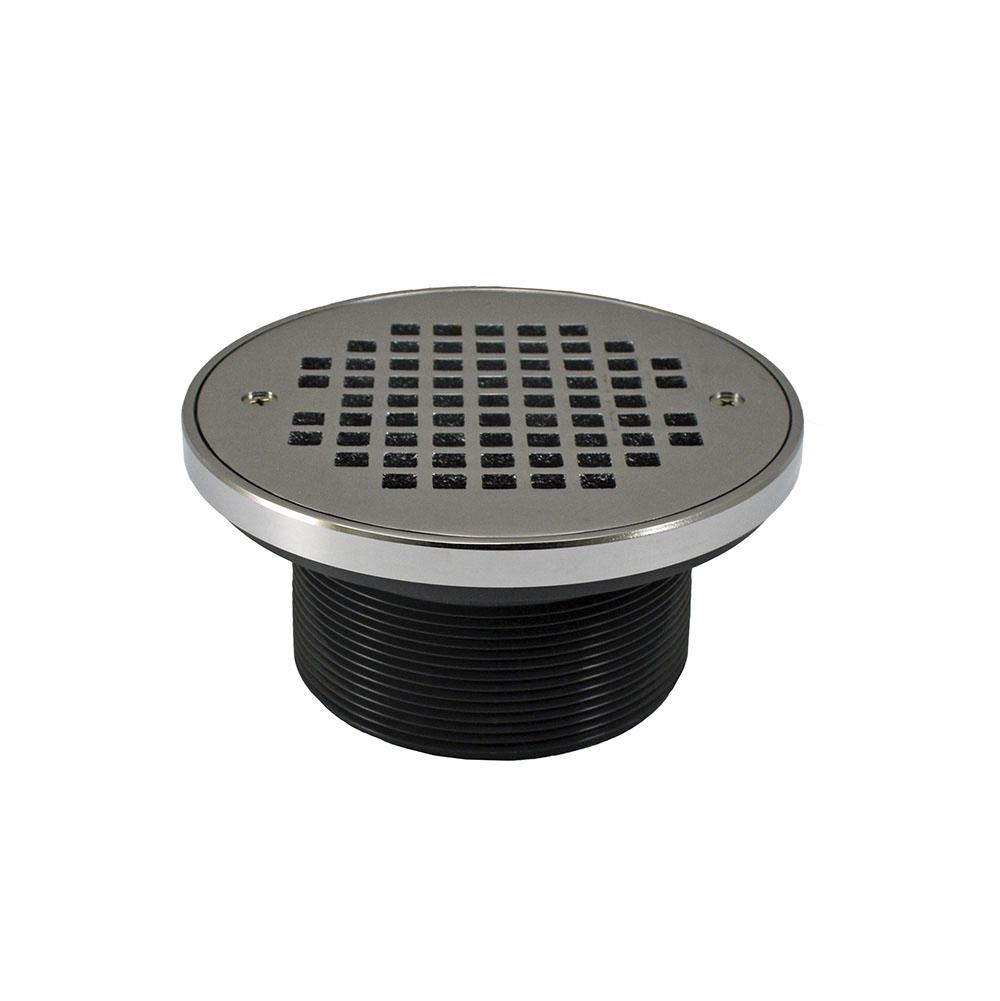 Jones Stephens D50346 2" Heavy Duty PVC Drain Base with 4" Plastic Spud and 6" Chrome Plated Strainer with Ring