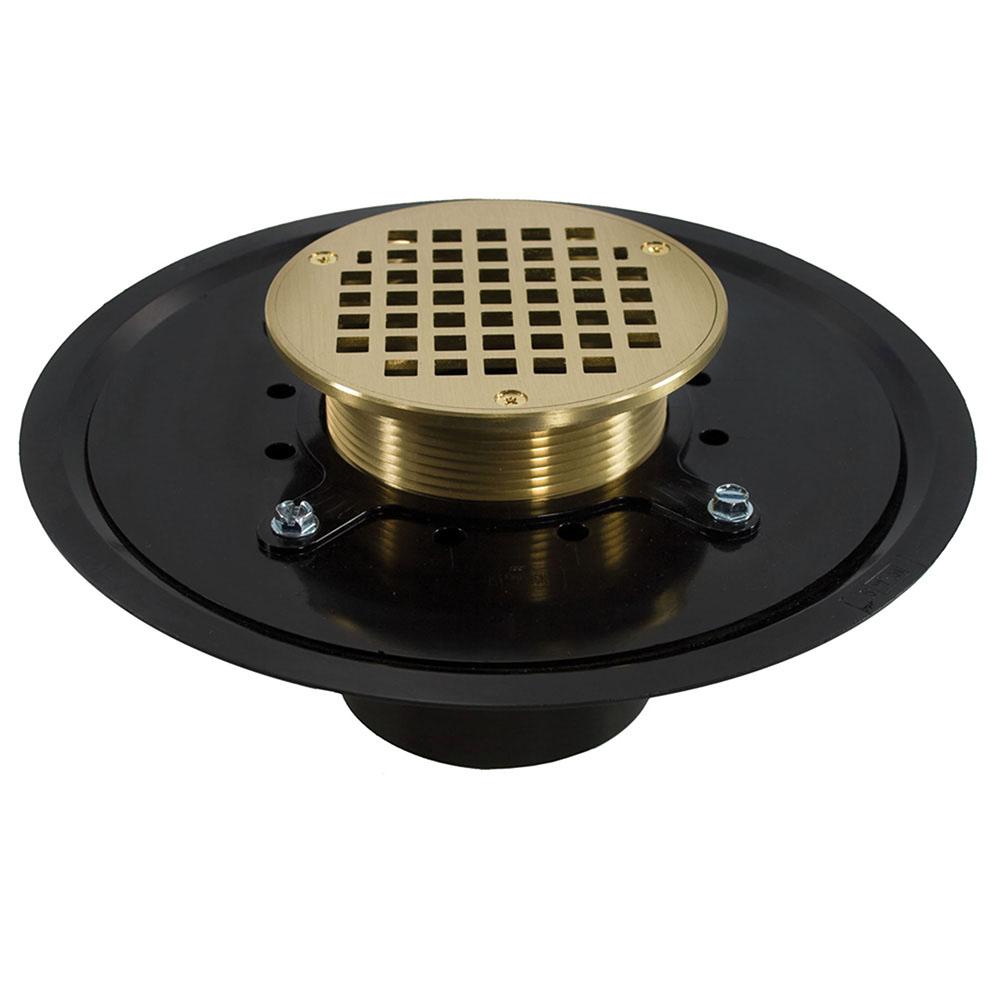 Jones Stephens D51015 4" Heavy Duty ABS Drain Base with 3-1/2" Metal Spud and 5" Polished Brass Strainer