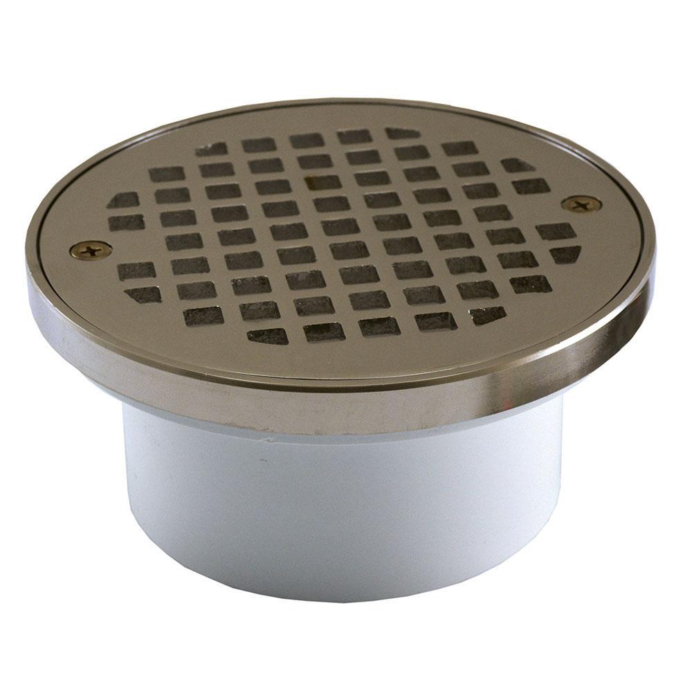 Jones Stephens D54114 3" x 4" General Purpose PVC Drain with 5" Nickel Bronze Round Strainer with Ring