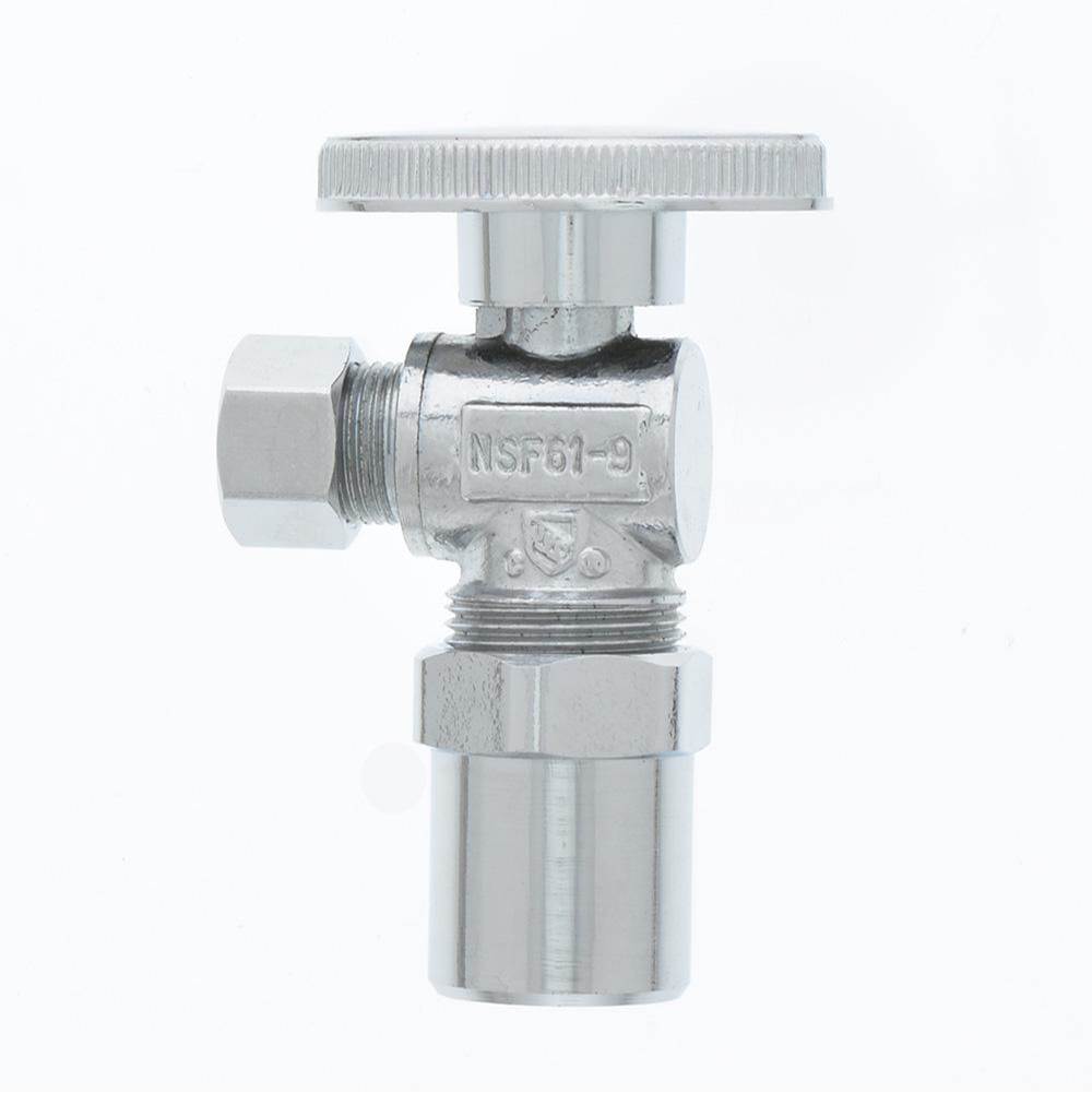 Jones Stephens S10401 1/2" CPVC x 3/8" OD Comp Quarter-Turn Angle Supply Stop Valve, Chrome Plated
