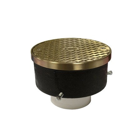 Jones Stephens C33222 2" Adjustable PVC Cleanout for Plastic Pipe with 5-1/2" Nickel Bronze Cover with Ring - Height 3-1/8" - 4-1/8"