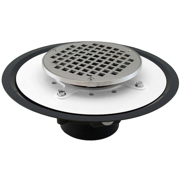 Jones Stephens D50008 4" Heavy Duty PVC Drain Base with 3-1/2" Metal Spud and 6" Chrome Plated Strainer