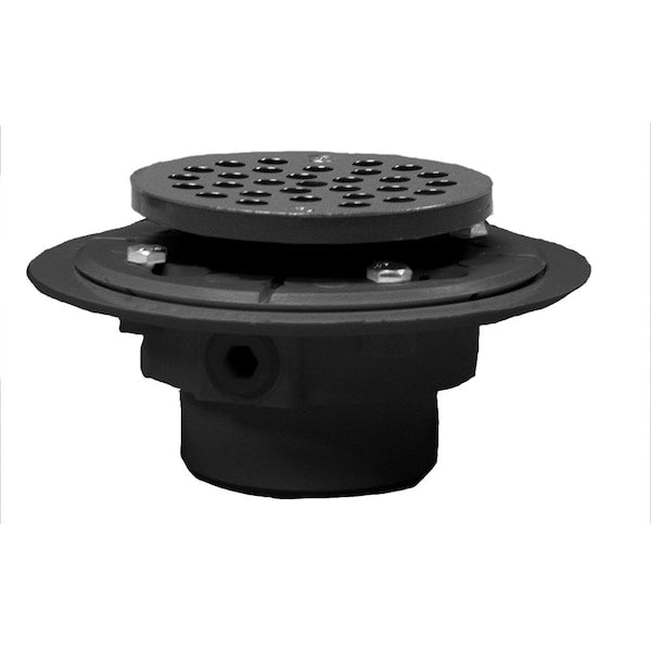 Jones Stephens D50123 2" x 3" PVC Shower Drain with 2" PVC Spud and 4" Round Chrome Plated Cast Strainer, Primer Tapped