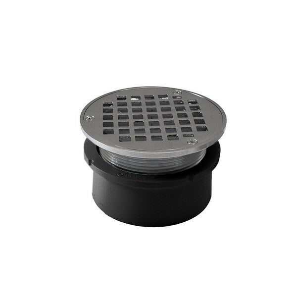 Jones Stephens D53012 4" PVC Hub Fit Drain Base with 3-1/2" Metal Spud and 6" Chrome Plated Strainer