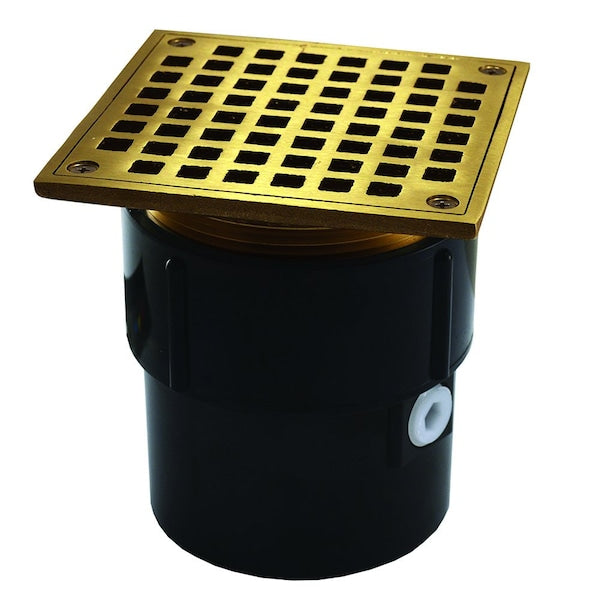 Jones Stephens D53081 3" x 4" ABS Pipe Fit Drain Base with 3-1/2" Metal Spud and 6" Polished Brass Strainer