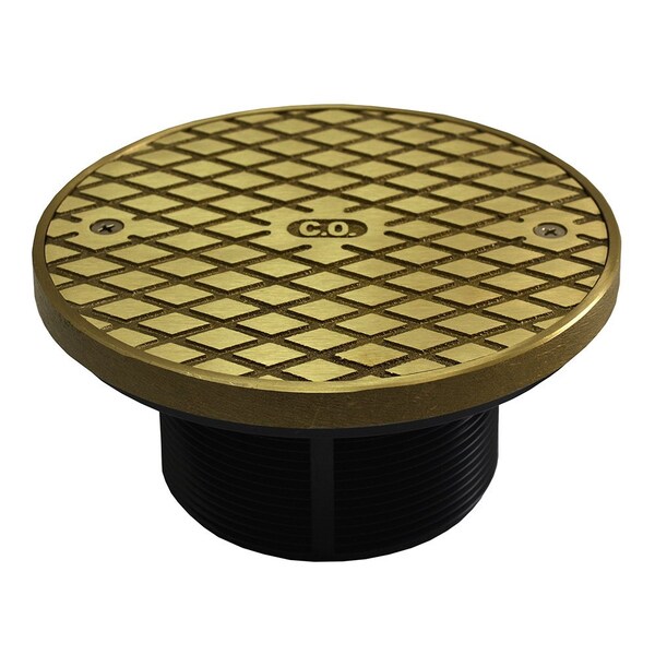 Jones Stephens D59906 3-1/2" Heavy Duty PVC Cleanout Spud with 6" Polished Brass Round Cover with Ring