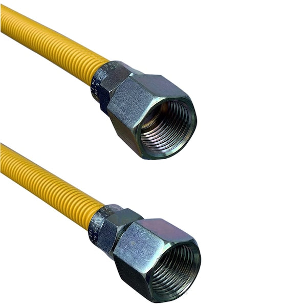 Jones Stephens G70137 3/8" OD (1/4" ID) X 48" Long, 3/8" Female Pipe Thread X 3/8" Female Pipe Thread, Yellow Coated Corrugated Stainless Steel Gas Connector