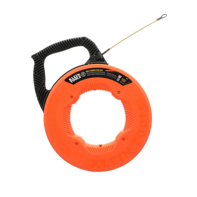 Klein Tools 56380 Multi-Groove Fiberglass Fish Tape with Spiral Steel Leader, 100-Foot
