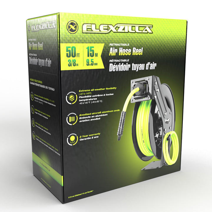 FlexZilla L8611FZ Retractable Air Hose Reel, Open Face, Single Axle Arm, 3/8" x 50'