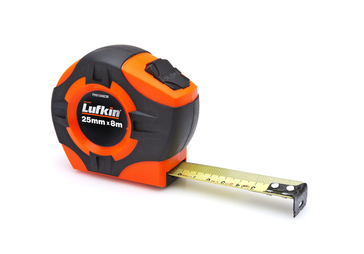 Lufkin PHV1048CMN 25mm x 8m P1000 Series Yellow Clad A9 Blade Power Return Tape Measure