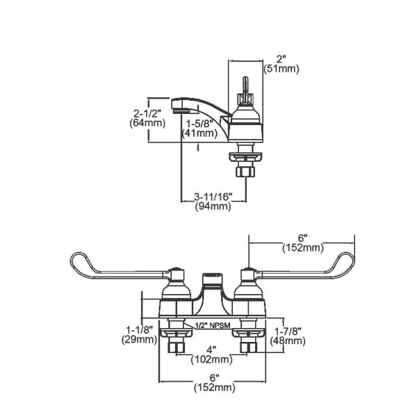 Elkay LK402T6 4" Centerset with Exposed Deck Faucet Integral Spout 6" Wristblade Handles