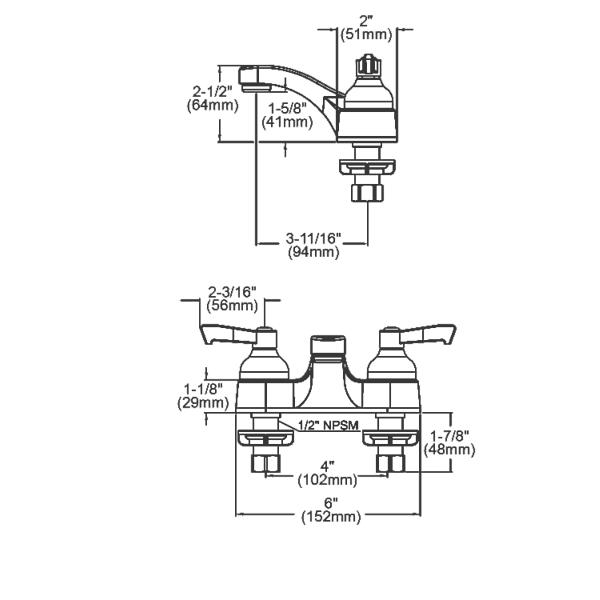 Elkay LK403L2 4" Centerset with Exposed Deck Faucet with Pop-up Drain Integral Spout 2" Lever Handles