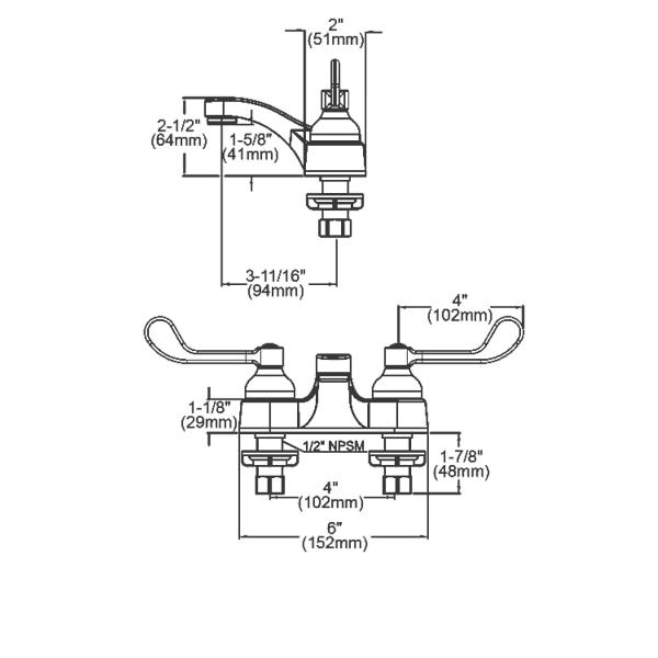 Elkay LK403T4 4" Centerset with Exposed Deck Faucet with Pop-up Drain Integral Spout 4" Wristblade Handles