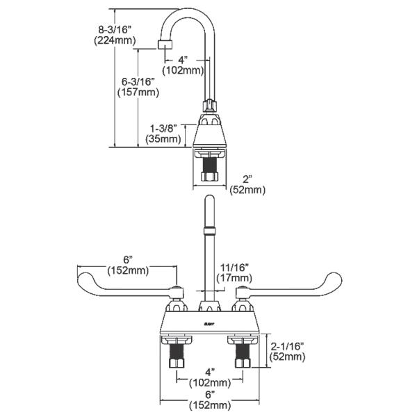 Elkay LK406GN04T6 4" Centerset with Exposed Deck Faucet with 4" Gooseneck Spout 6" Wristblade Handles Chrome