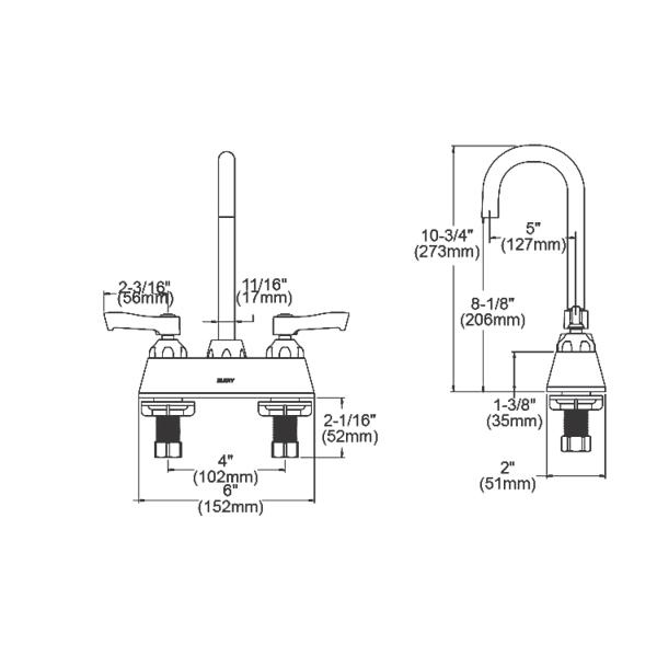 Elkay LK406LGN05L2 4" Centerset with Exposed Deck Laminar Flow Faucet with 5" Gooseneck Spout 2" Lever Handles Chrome