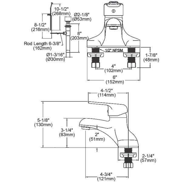 Elkay LK423L4 4" Centerset with Exposed Deck Lavatory Faucet Pop-Up Drain Integral Spout Single Control 4" Wristblade Handle