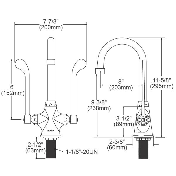 Elkay LK500GN08T6 Single Hole with Concealed Deck Faucet with 8" Gooseneck Spout 6" Wristblade Handles Chrome