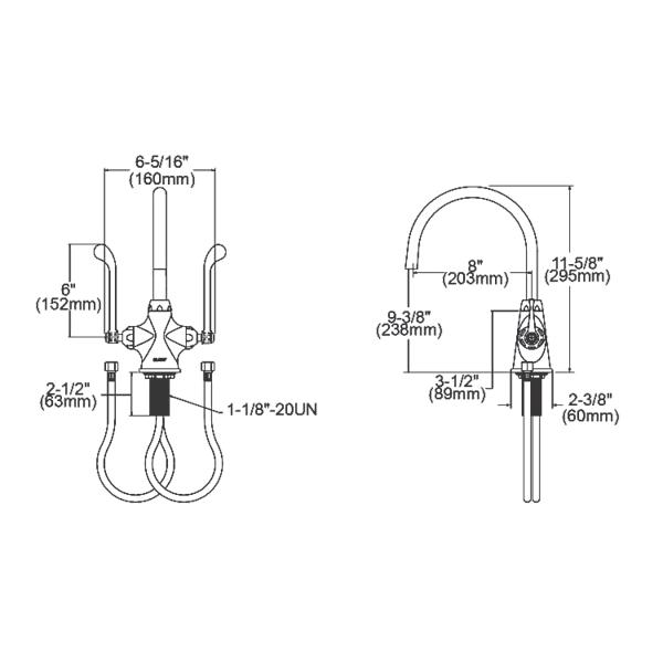 Elkay LK500LGN08T6 Single Hole with Concealed Deck Laminar Flow Faucet with 8" Gooseneck Spout 6" Wristblade Handles Chrome