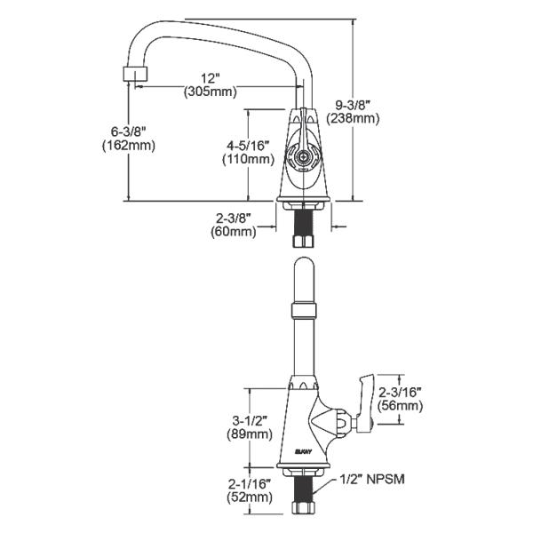 Elkay LK535AT12L2 Single Hole with Single Control Faucet with 12" Arc Tube Spout 2" Lever Handle Chrome