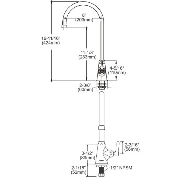 Elkay LK535GN08L2 Single Hole with Single Control Faucet with 8" Gooseneck Spout 2" Lever Handle Chrome