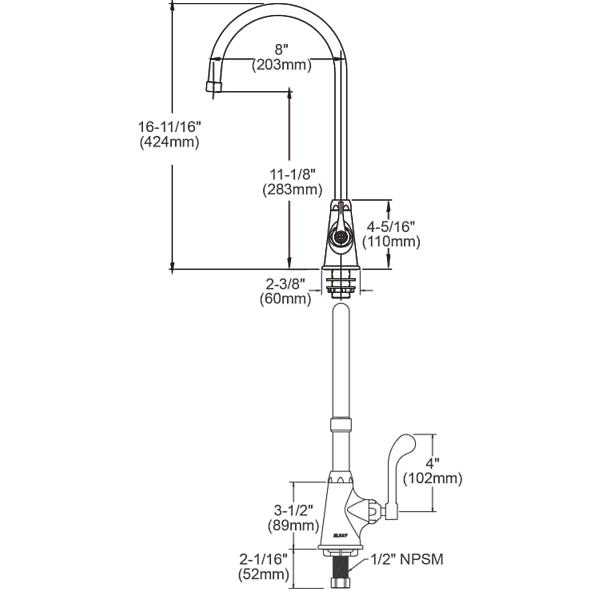 Elkay LK535GN08T4 Single Hole with Single Control Faucet with 8" Gooseneck Spout 4" Wristblade Handle Chrome