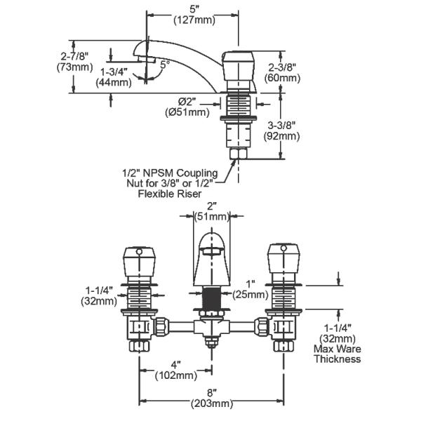 Elkay LK651 8" Centerset with Concealed Deck Metered Lavatory Faucet with Cast Fixed Spout Push Button Handles Chrome