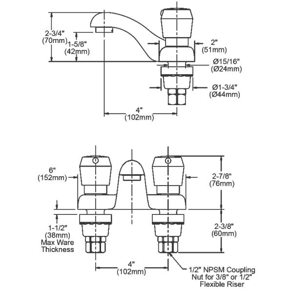 Elkay LK656 Single Hole Deck Mount Metered Lavatory Faucet with 4" Cast Fixed Spout Push Button Handles Chrome