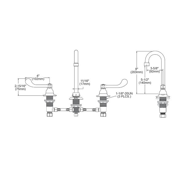 Elkay LK800GN04T4 8" Centerset with Concealed Deck Faucet with 4" Gooseneck Spout 4" Wristblade Handles Chrome