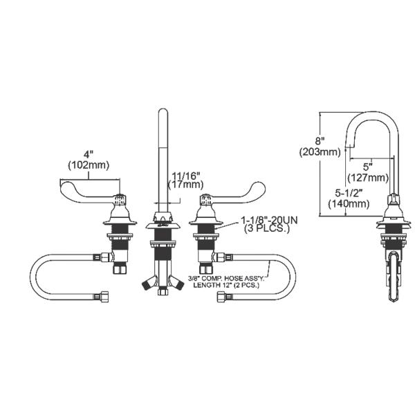 Elkay LK800LGN05T4 8" Centerset with Concealed Deck Laminar Flow Faucet with 5" Gooseneck Spout 4" Wristblade Handles Chrome
