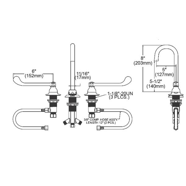 Elkay LK800LGN05T6 8" Centerset with Concealed Deck Laminar Flow Faucet with 5" Gooseneck Spout 6" Wristblade Handles Chrome