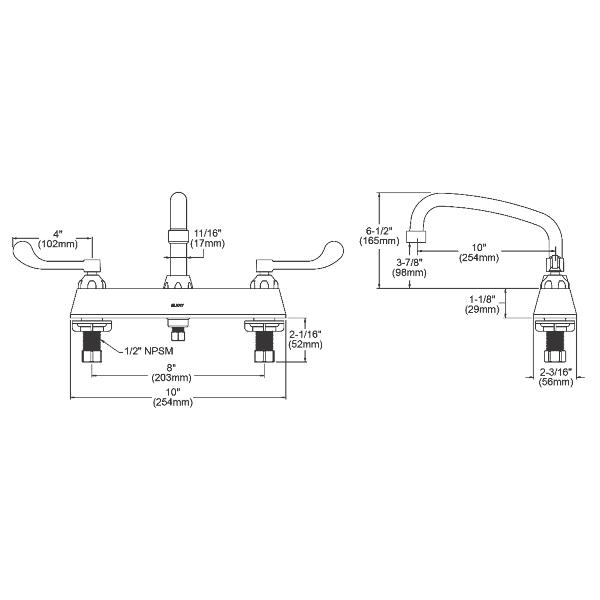 Elkay LK810AT10T4 8" Centerset with Exposed Deck Faucet with 10" Arc Tube Spout 4" Wristblade Handles Chrome