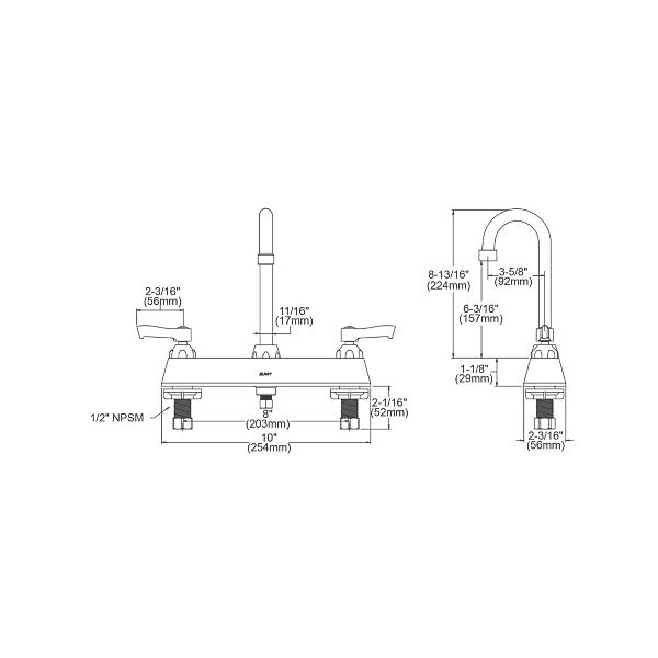 Elkay LK810GN04L2 8" Centerset with Exposed Deck Faucet with 4" Gooseneck Spout 2" Lever Handles Chrome